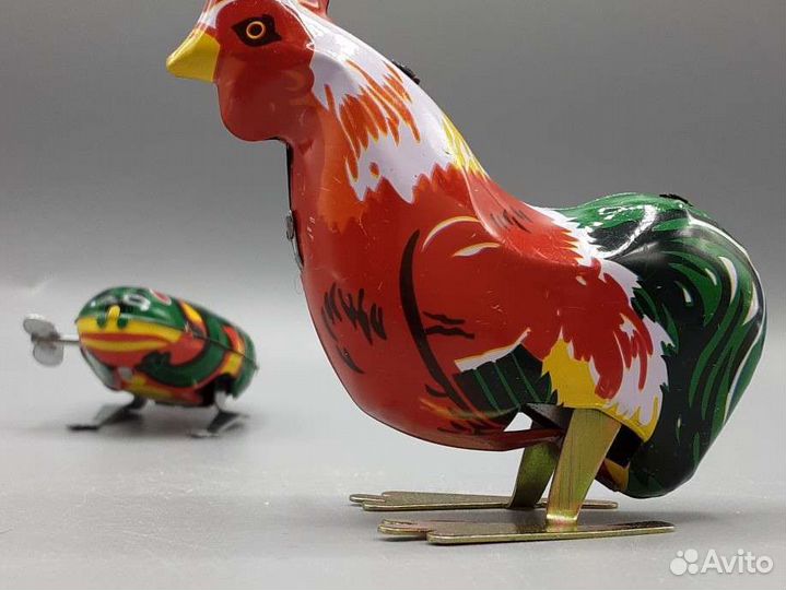 Заводная игрушка СССР золотой петушок и лягушка