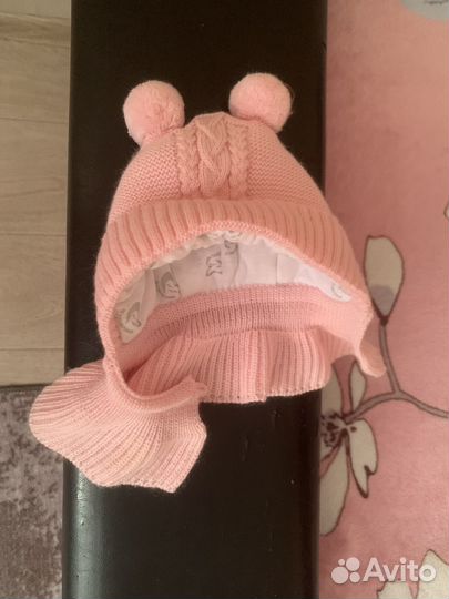 Шапка шлем для девочки 0-6 мес