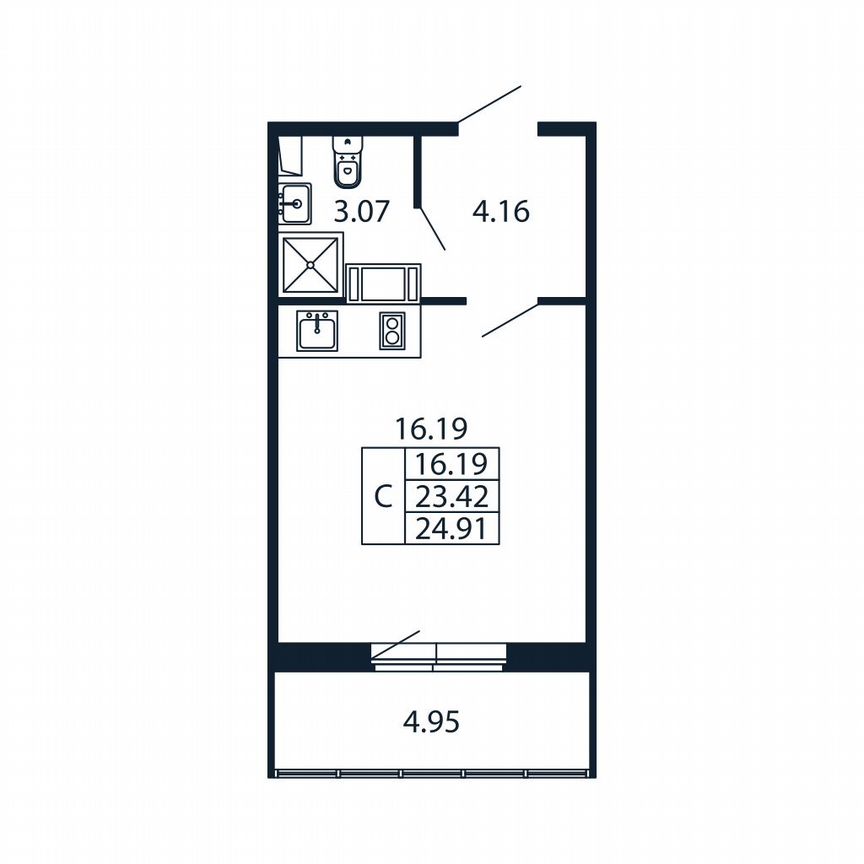 Квартира-студия, 23,1 м², 4/12 эт.