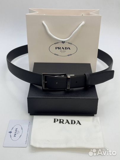 Ремень мужской кожаный двусторонний Prada