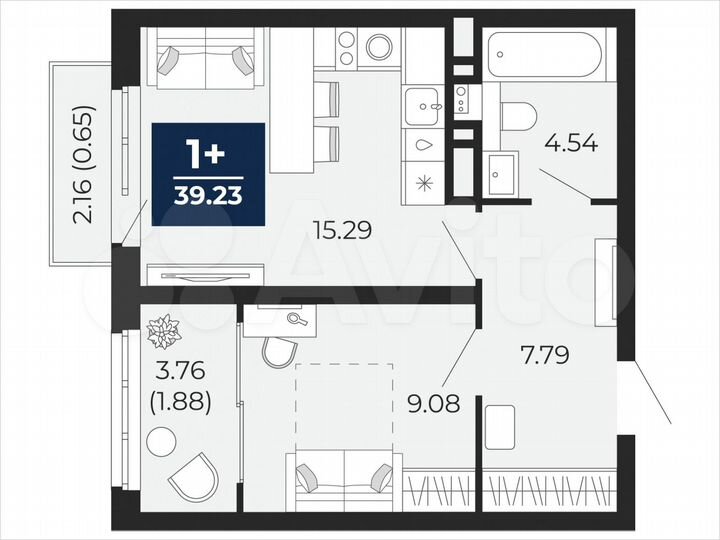 1-к. квартира, 39,2 м², 7/21 эт.