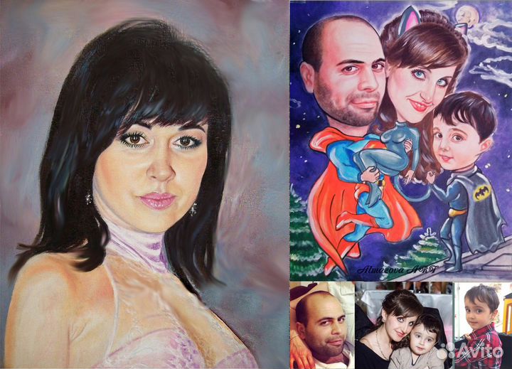 Портрет сюжет-шарж по фото на заказ ручная работа