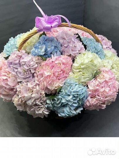 Корзины французская роза тюльпаны гортензии