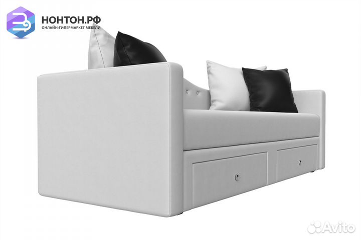 Детский прямой диван Дориан экокожа белый / черный