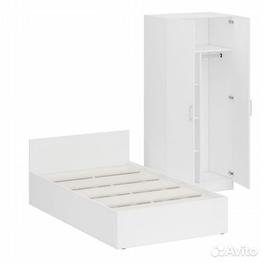 Кровать белая односпальная 1200 со шкафом для одежды 2-х створчатым Стандарт, цвет белый, спальное м