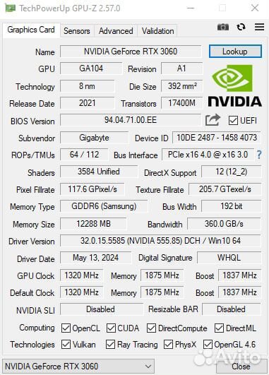 Видеокарта Gigabyte RTX 3060 12GB vision