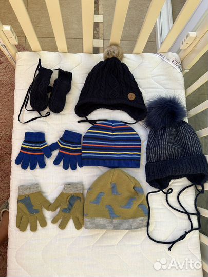 Шапка с варежками H&M, mothercare