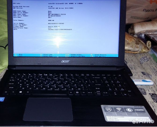Acer aspire 3 A315-33-C9RA (на восстановление/запч
