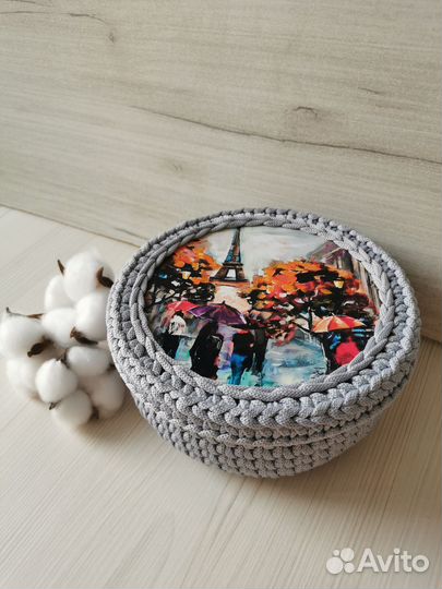 Вязаные корзинки, шкатулки