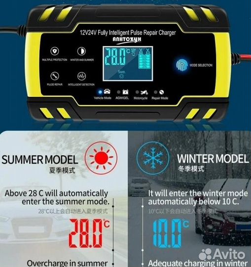 Автомобильное зарядное устройство 12/24V 8A