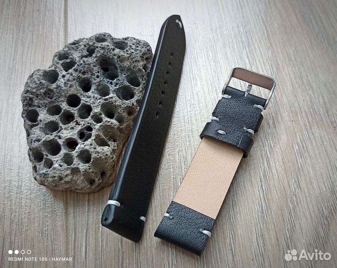 Ремешок для часов 20 мм черный ручной работы