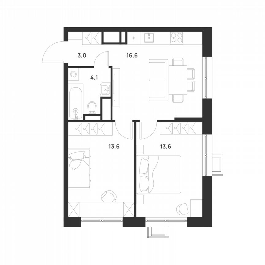2-к. квартира, 50,9 м², 12/17 эт.