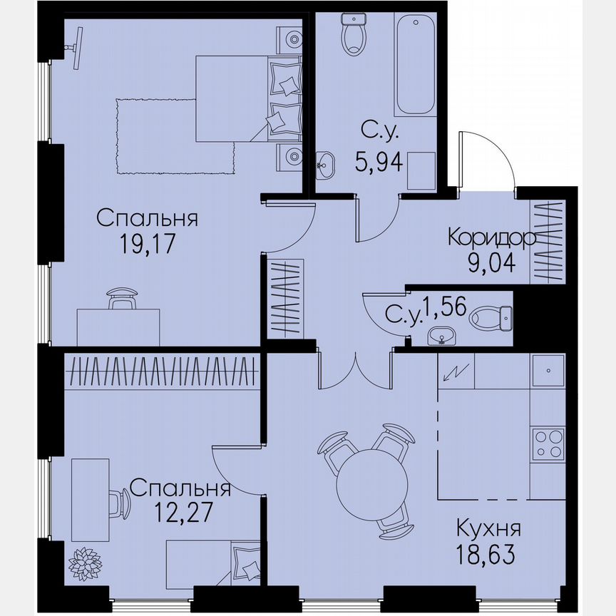 2-к. квартира, 66,6 м², 2/11 эт.