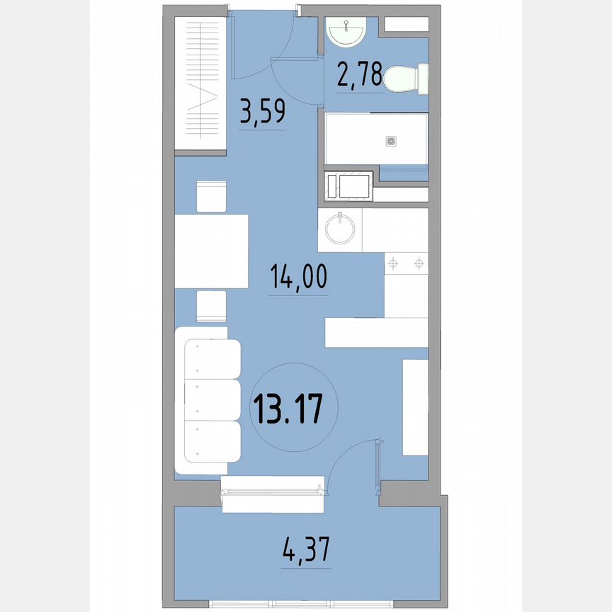 1-к. апартаменты, 24,9 м², 13/13 эт.