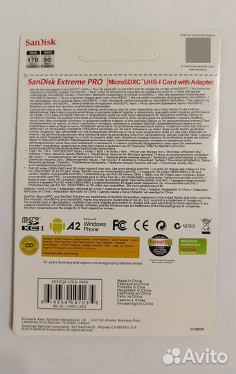 Карта MicroSD SanDisk Extreme Pro 128 Гб, U3 A2
