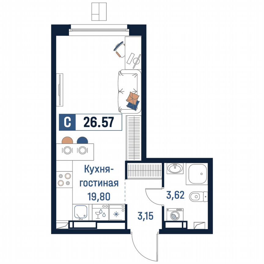 Квартира-студия, 26,6 м², 18/18 эт.