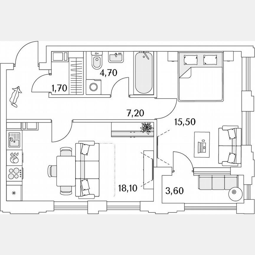 1-к. квартира, 49,1 м², 3/13 эт.