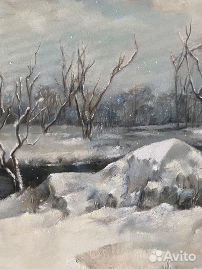 Картина маслом зимний пейзаж