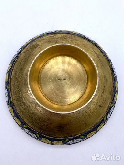 Винтажная серебряная сахарница с эмалью, СССР