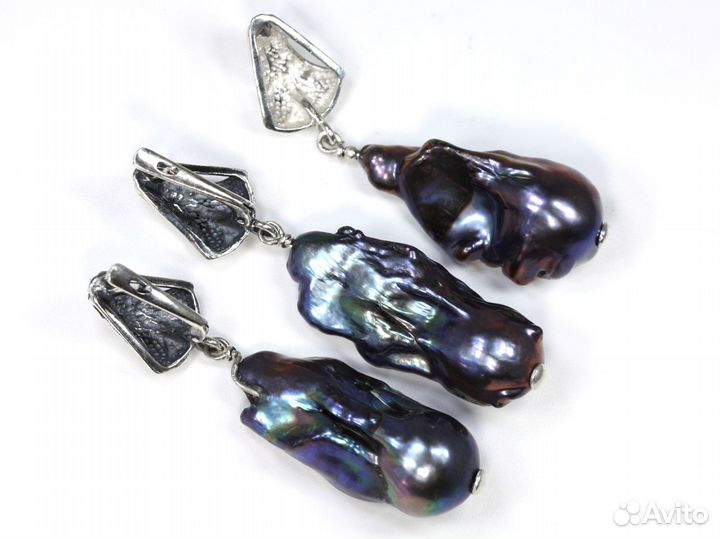 Шикарный жемчуг, комплект серьги и кулон. Серебро