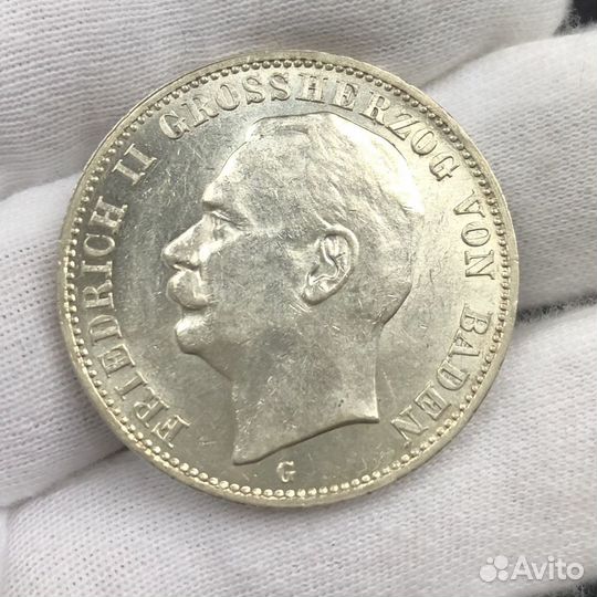 3 марки 1908 Баден серебро