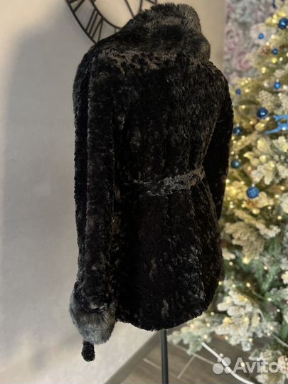 Полушубок шуба черный мех искусственный