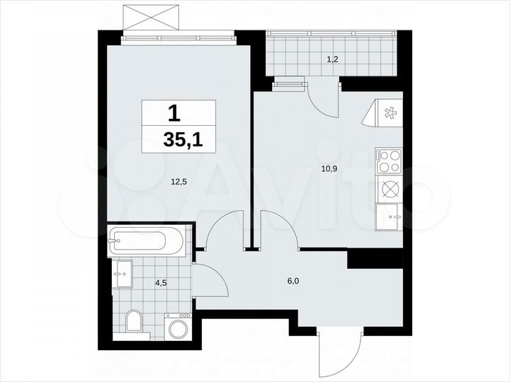 1-к. квартира, 35,1 м², 13/19 эт.