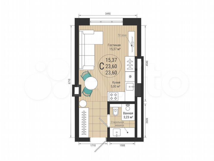 Квартира-студия, 23,6 м², 26/27 эт.