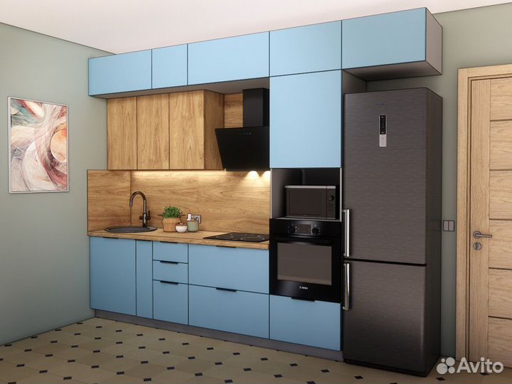 Кухня мдф+лдсп 3,2 м. Люкс-фурнитура, столешница