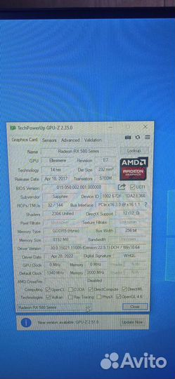 Видеокарта rx580 8gb sapphire nitro+