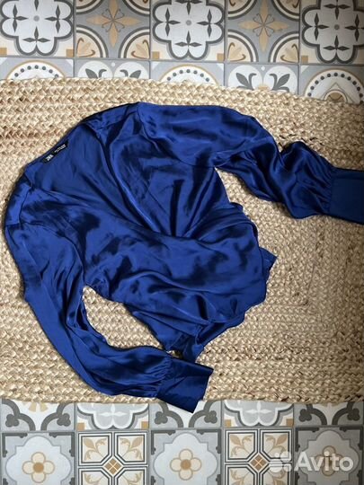 Синяя шелковая блузка зара оригинал