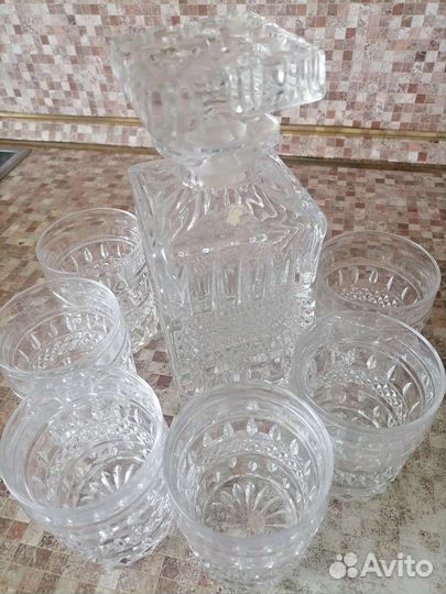 Графин, рюмки, бокалы хрустальный богемия