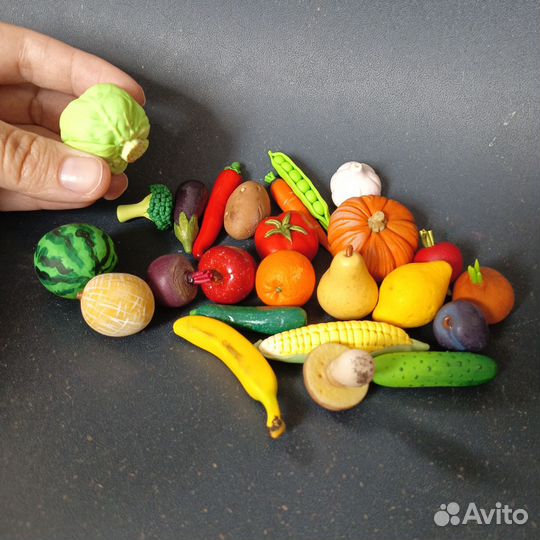 Набор 25 шт: фрукты и овощи из полимерной глины