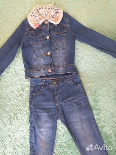 Джинсовый костюм комплект для девочки, размер 110