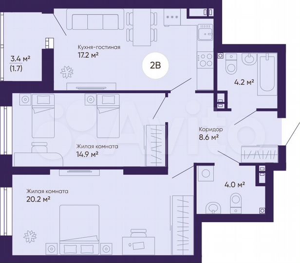 2-к. квартира, 70,5 м², 19/25 эт.