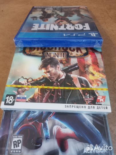 Диски Bioshock, Spaider-Man, Fortnite PS4