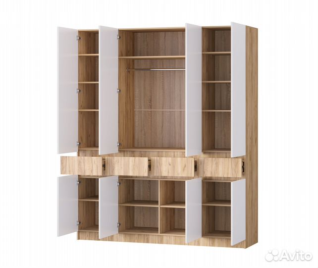 Артек Шкаф 4-х створчатый Крафт золотой/Белый глян