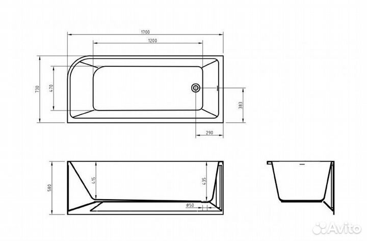 Ванна акриловая BelBagno BB712-1700-730-L