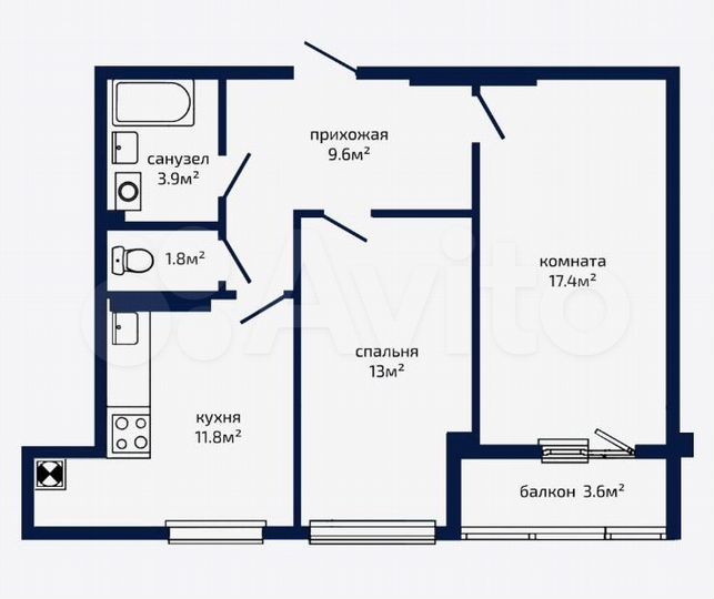 2-к. квартира, 61 м², 8/9 эт.