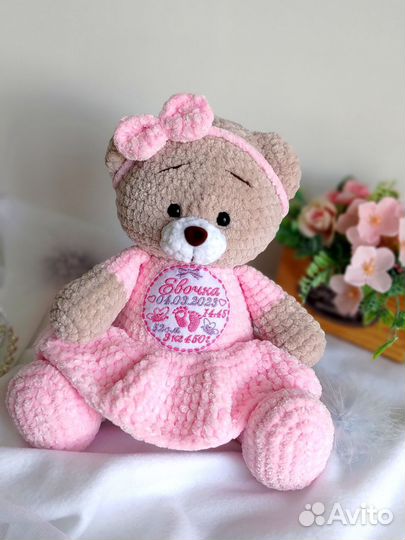 Вязаные игрушки ручной работы Именной мишка