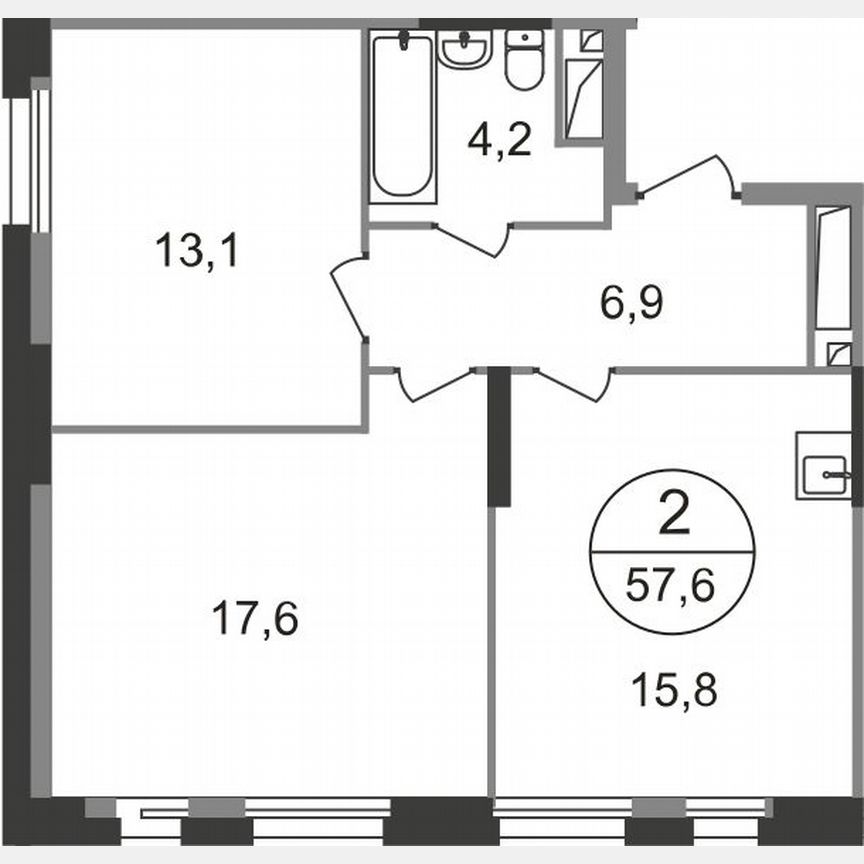 2-к. квартира, 57,6 м², 13/19 эт.