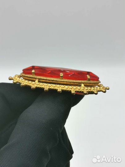 Брошь Красный камень Леденец Бижутерия СССР