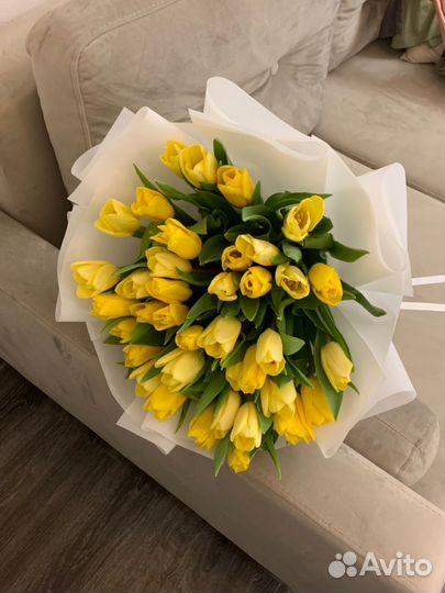 Жёлтые тюльпаны, букет тюльпанов, доставка цветов