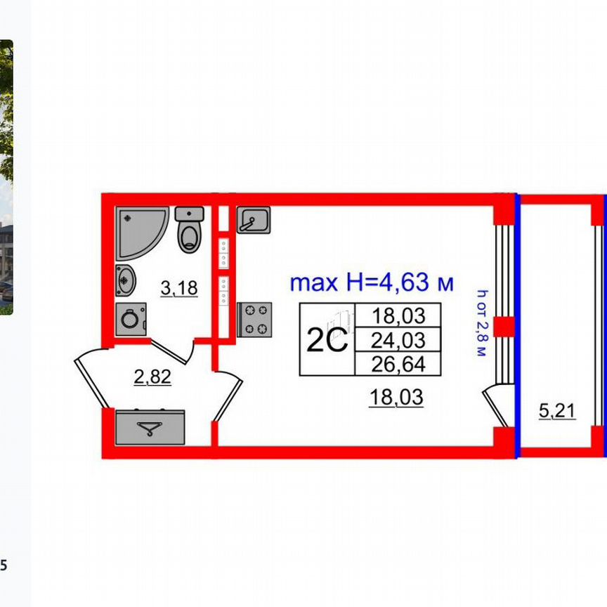 Квартира-студия, 24 м², 4/4 эт.