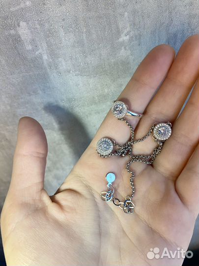 Серебряный браслет с кольцом