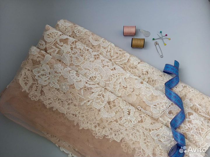 Ткань гипюр кружево вышивка на сетке отрез Италия