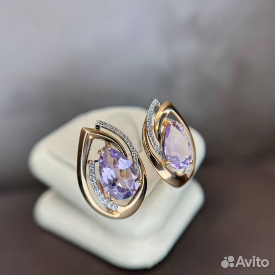 Золотые серьги с аметистом 585 проба