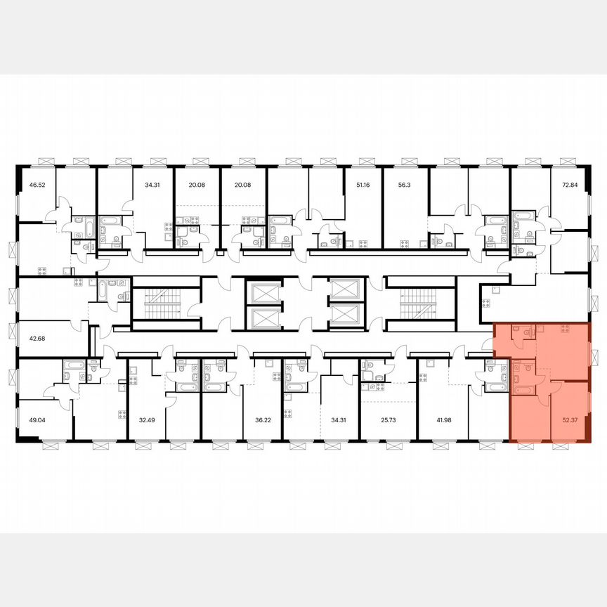 2-к. квартира, 52,4 м², 20/33 эт.