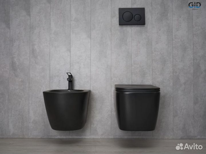 Унитаз подвесной Gid Tr2140Bm черный матовый, безободковый, с крышкой микролифт