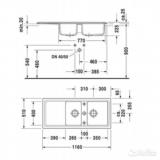 Duravit Cassia Кухонная мойка Cassia 80 1160x510